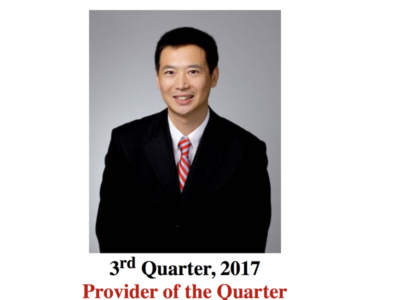 Congratulations Dr. Yize Richard Wang-2017 Q3 Provider of the Quarter